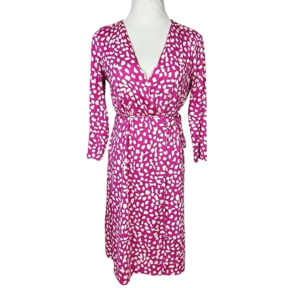 Diane Von Furstenberg DVF Pink Abstract Silk Jersey Wrap Dress Size 10